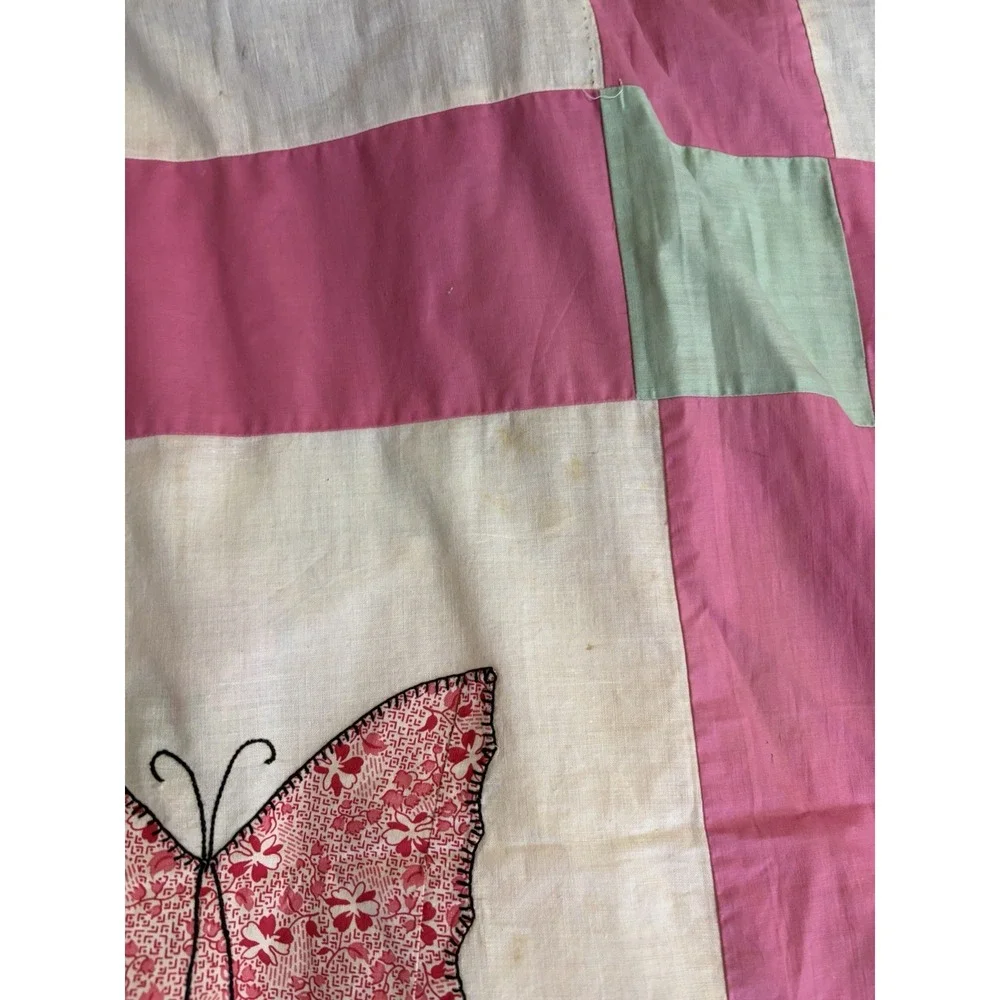 Vintage Atq Homemade Quilt Butterfly Feedsack Quilt Topper Homemade 99